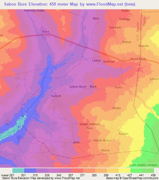 Sabon Bure,Nigeria Elevation Map