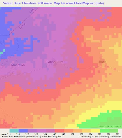 Sabon Bure,Nigeria Elevation Map