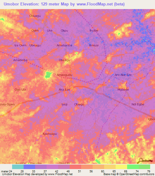 Umobor,Nigeria Elevation Map