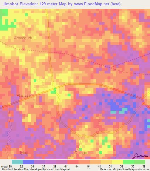 Umobor,Nigeria Elevation Map