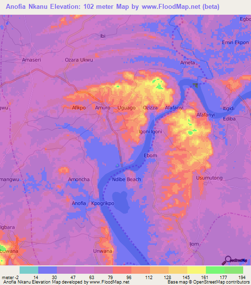 Anofia Nkanu,Nigeria Elevation Map