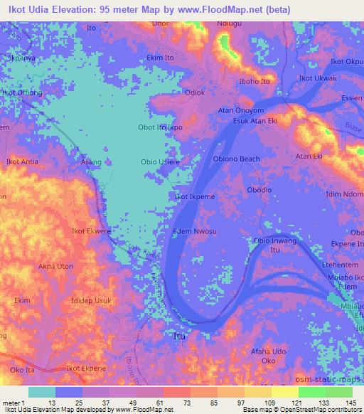 Ikot Udia,Nigeria Elevation Map