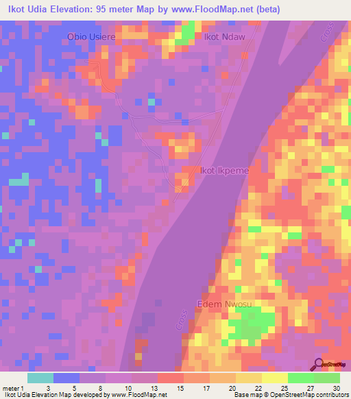 Ikot Udia,Nigeria Elevation Map