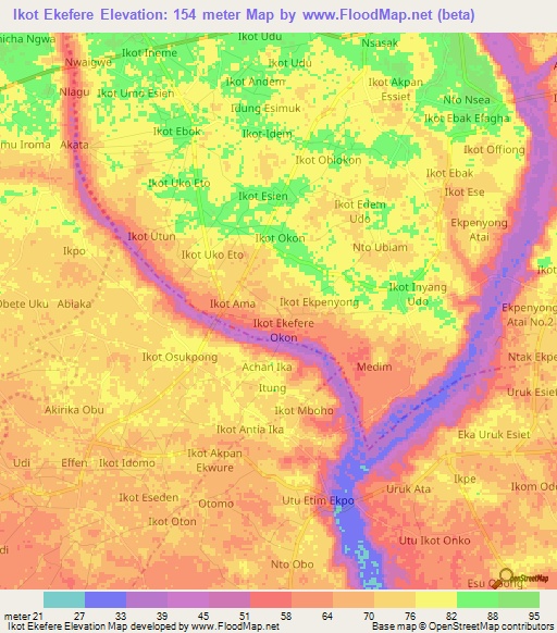 Ikot Ekefere,Nigeria Elevation Map