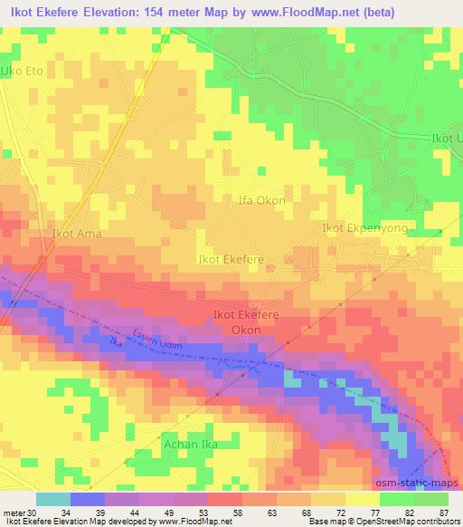 Ikot Ekefere,Nigeria Elevation Map