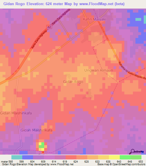 Gidan Rogo,Nigeria Elevation Map