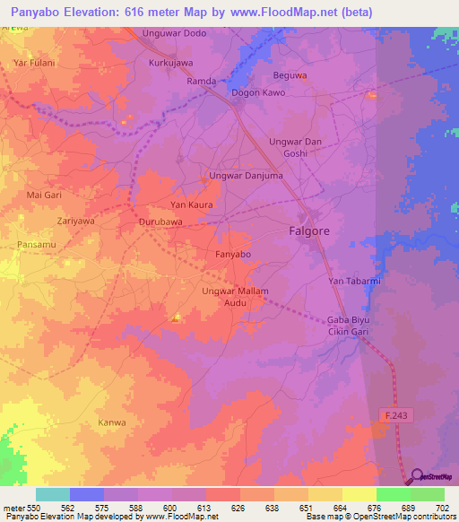 Panyabo,Nigeria Elevation Map