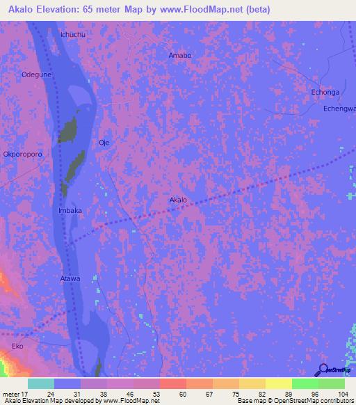 Akalo,Nigeria Elevation Map