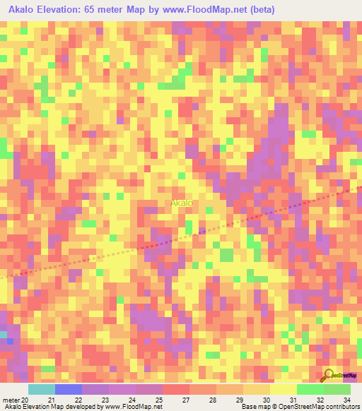 Akalo,Nigeria Elevation Map