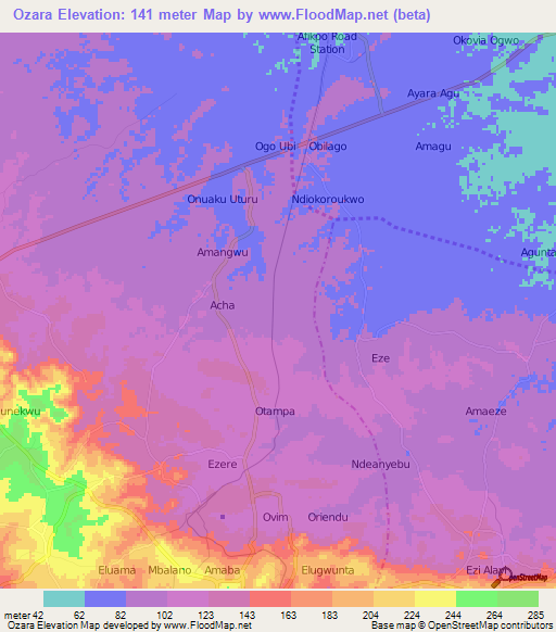 Ozara,Nigeria Elevation Map