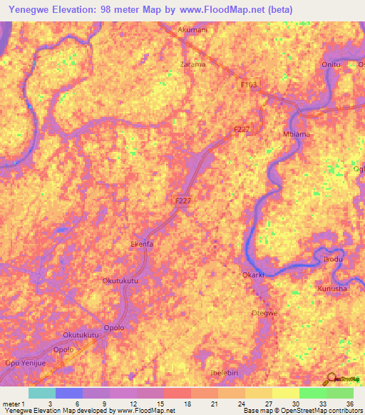 Yenegwe,Nigeria Elevation Map