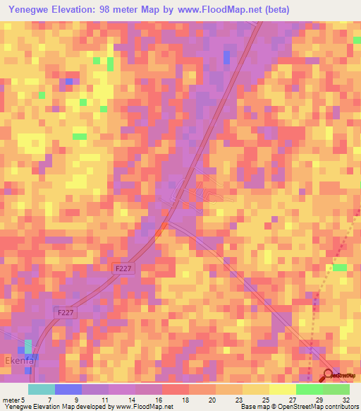 Yenegwe,Nigeria Elevation Map