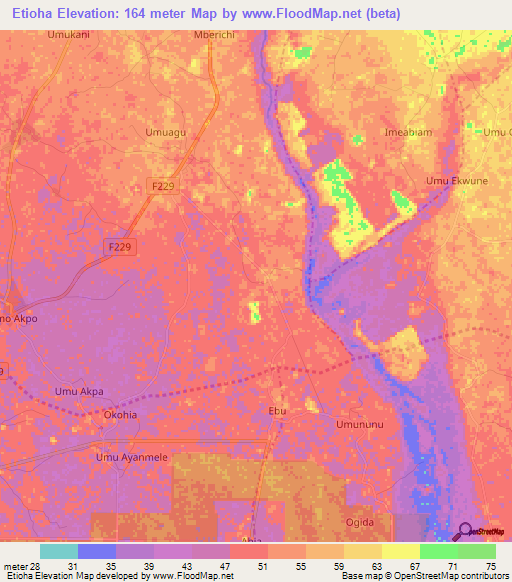 Etioha,Nigeria Elevation Map