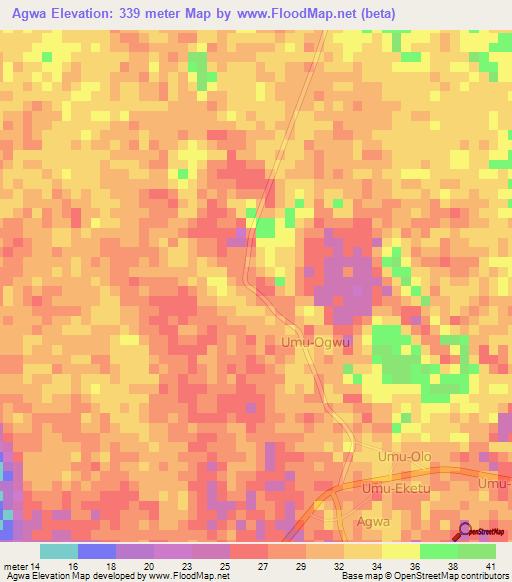 Agwa,Nigeria Elevation Map