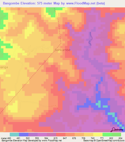 Bangombe,Cameroon Elevation Map