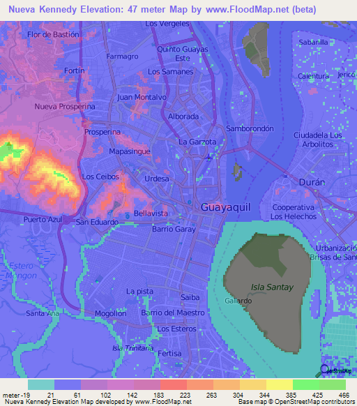 Nueva Kennedy,Ecuador Elevation Map