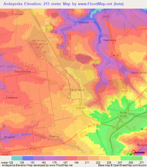 Avdeyevka,Ukraine Elevation Map