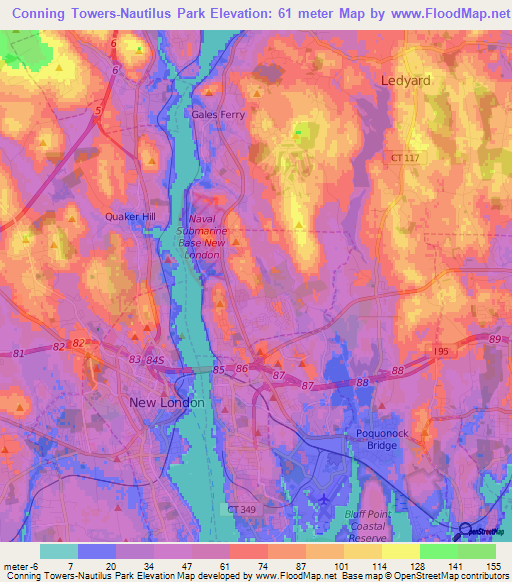 Conning Towers-Nautilus Park,US Elevation Map