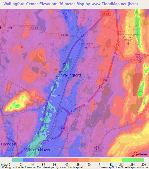 Wallingford Center,US Elevation Map