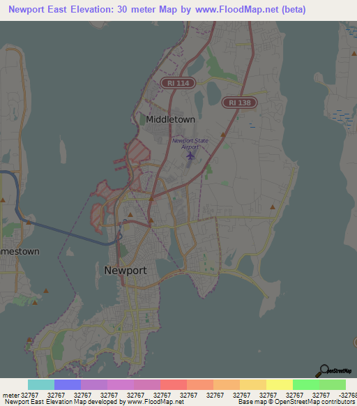 Newport East,US Elevation Map