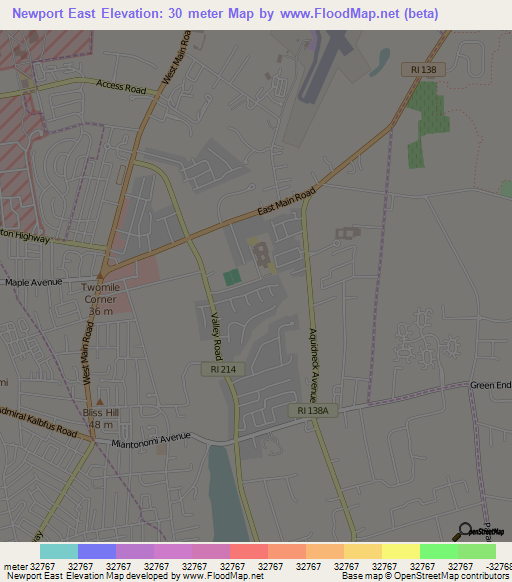 Newport East,US Elevation Map