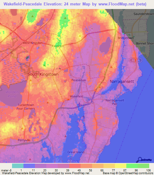 Wakefield-Peacedale,US Elevation Map