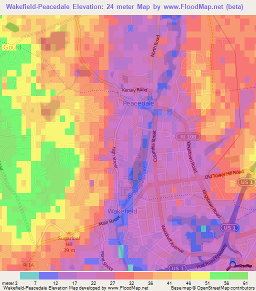 Wakefield-Peacedale,US Elevation Map