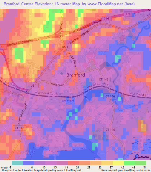 Branford Center,US Elevation Map