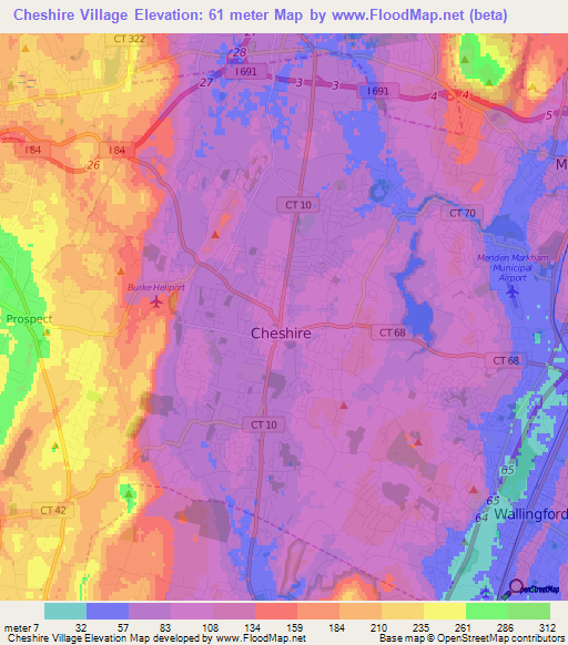 Cheshire Village,US Elevation Map