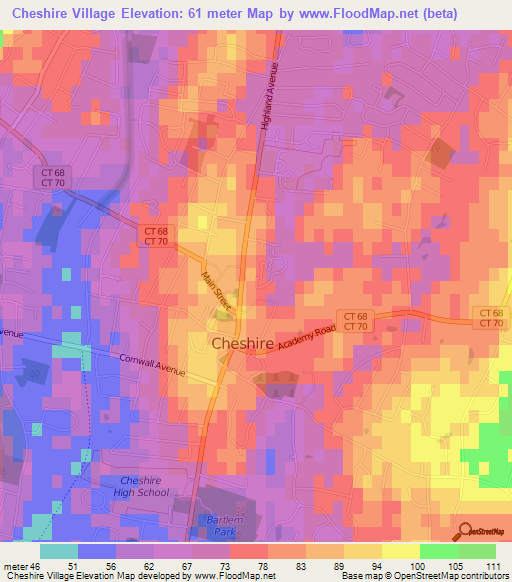 Cheshire Village,US Elevation Map