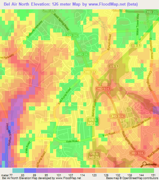 Bel Air North,US Elevation Map