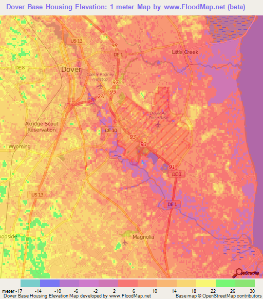 Dover Base Housing,US Elevation Map