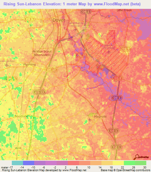 Rising Sun-Lebanon,US Elevation Map