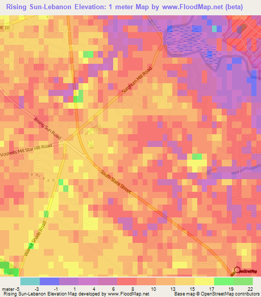 Rising Sun-Lebanon,US Elevation Map