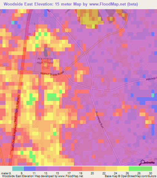 Woodside East,US Elevation Map