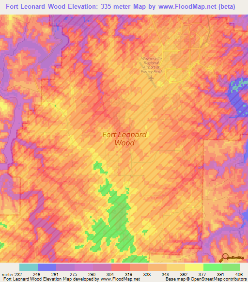 Fort Leonard Wood,US Elevation Map