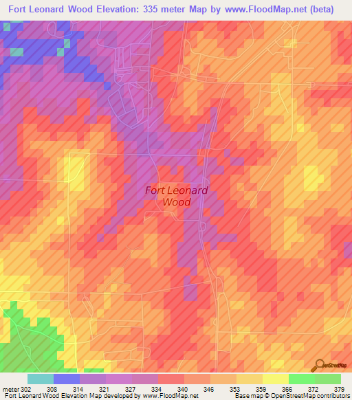 Fort Leonard Wood,US Elevation Map