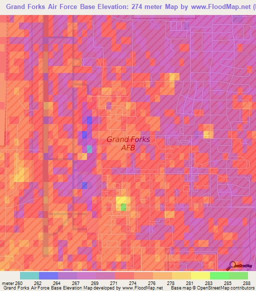 Grand Forks Air Force Base,US Elevation Map