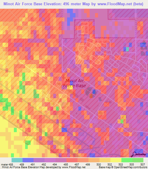 Minot Air Force Base,US Elevation Map