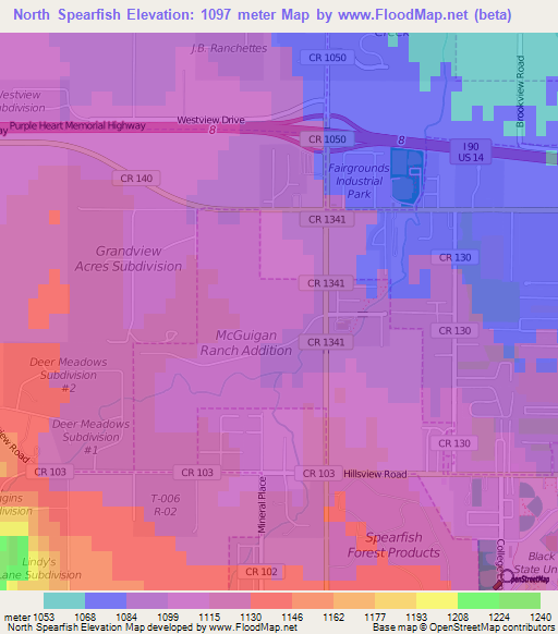 North Spearfish,US Elevation Map