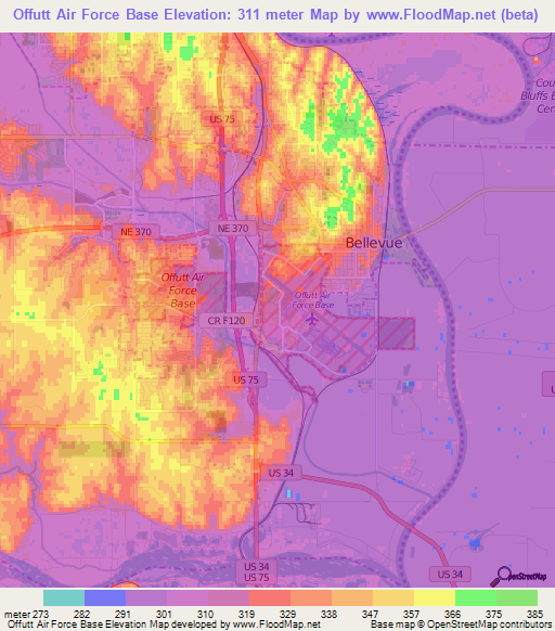 Offutt Air Force Base,US Elevation Map