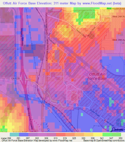 Offutt Air Force Base,US Elevation Map