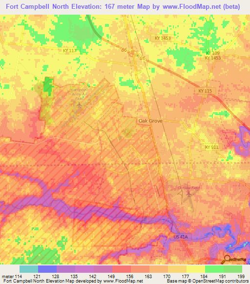 Fort Campbell North,US Elevation Map