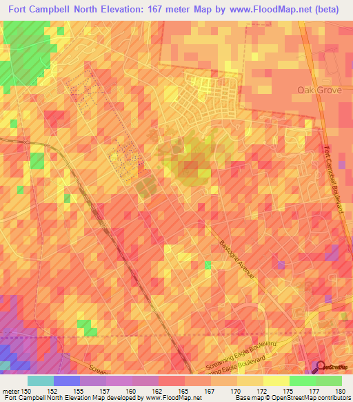 Fort Campbell North,US Elevation Map