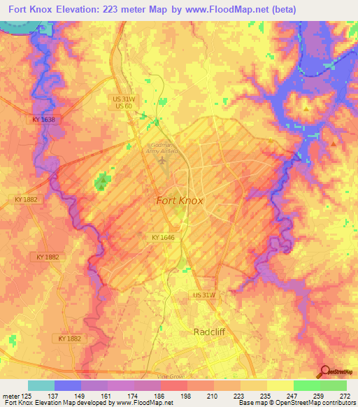 Fort Knox,US Elevation Map