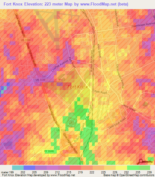 Fort Knox,US Elevation Map