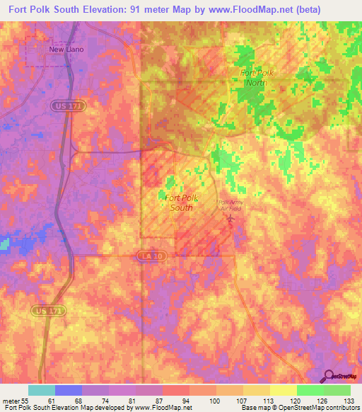 Fort Polk South,US Elevation Map