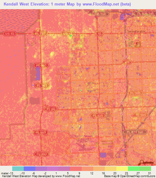 Kendall West,US Elevation Map