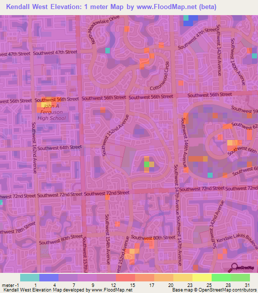 Kendall West,US Elevation Map