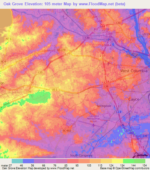 Oak Grove,US Elevation Map